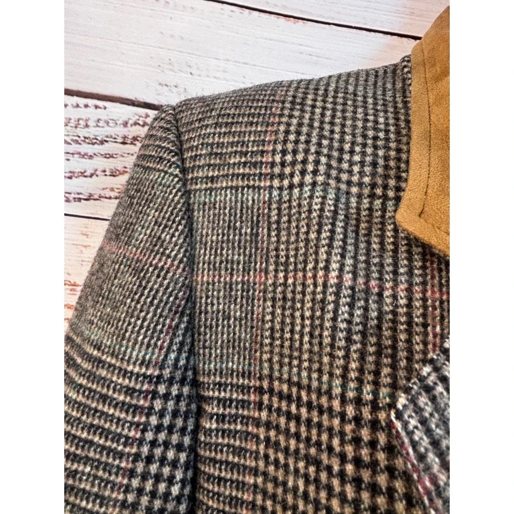 Vintage Plaid Wool Blazer 6 Suede Collar Brown‎ Double Breasted Preppy Clueless - Picture 5 of 12